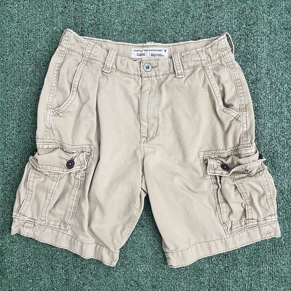 Vintage Y2K American Eagle Outfitters Mens Classic Cargo Shorts Khaki Size 33 - Picture 1 of 7